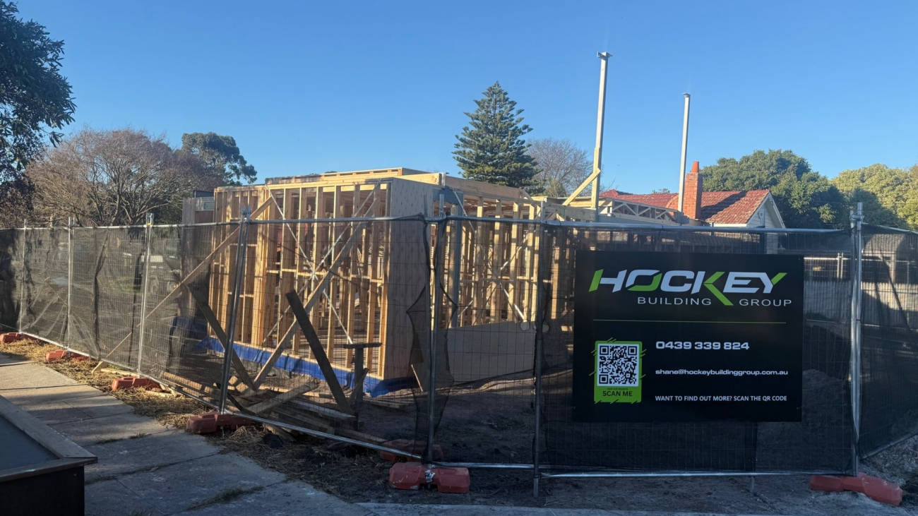Hockey Building Group project sign at Frankston construction site